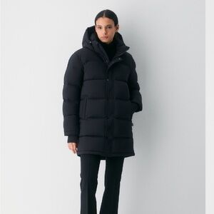Aritzia Black Hooded Longline Puffer Coat